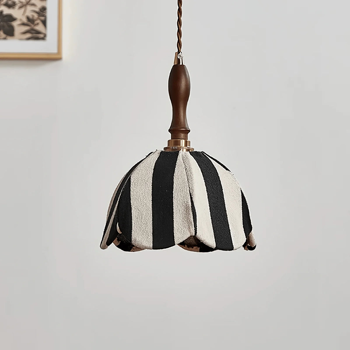 Pendant Light | Marble Stripe Fabric Shade & Metal Frame | 59 In Adjustable Cable