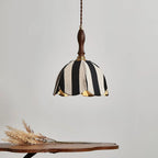 Pendant Light | Marble Stripe Fabric Shade & Metal Frame | 59 In Adjustable Cable