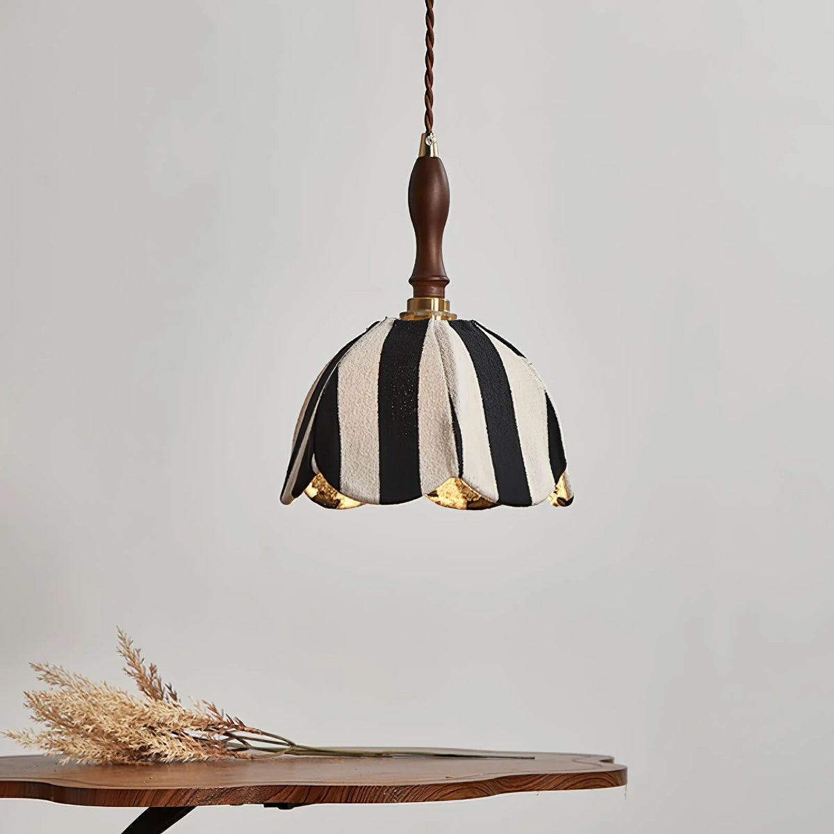 Pendant Light | Marble Stripe Fabric Shade & Metal Frame | 59 In Adjustable Cable