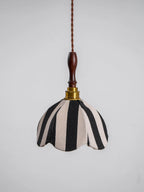 Pendant Light | Marble Stripe Fabric Shade & Metal Frame | 59 In Adjustable Cable