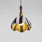 Pendant Light | Marble Stripe Fabric Shade & Metal Frame | 59 In Adjustable Cable