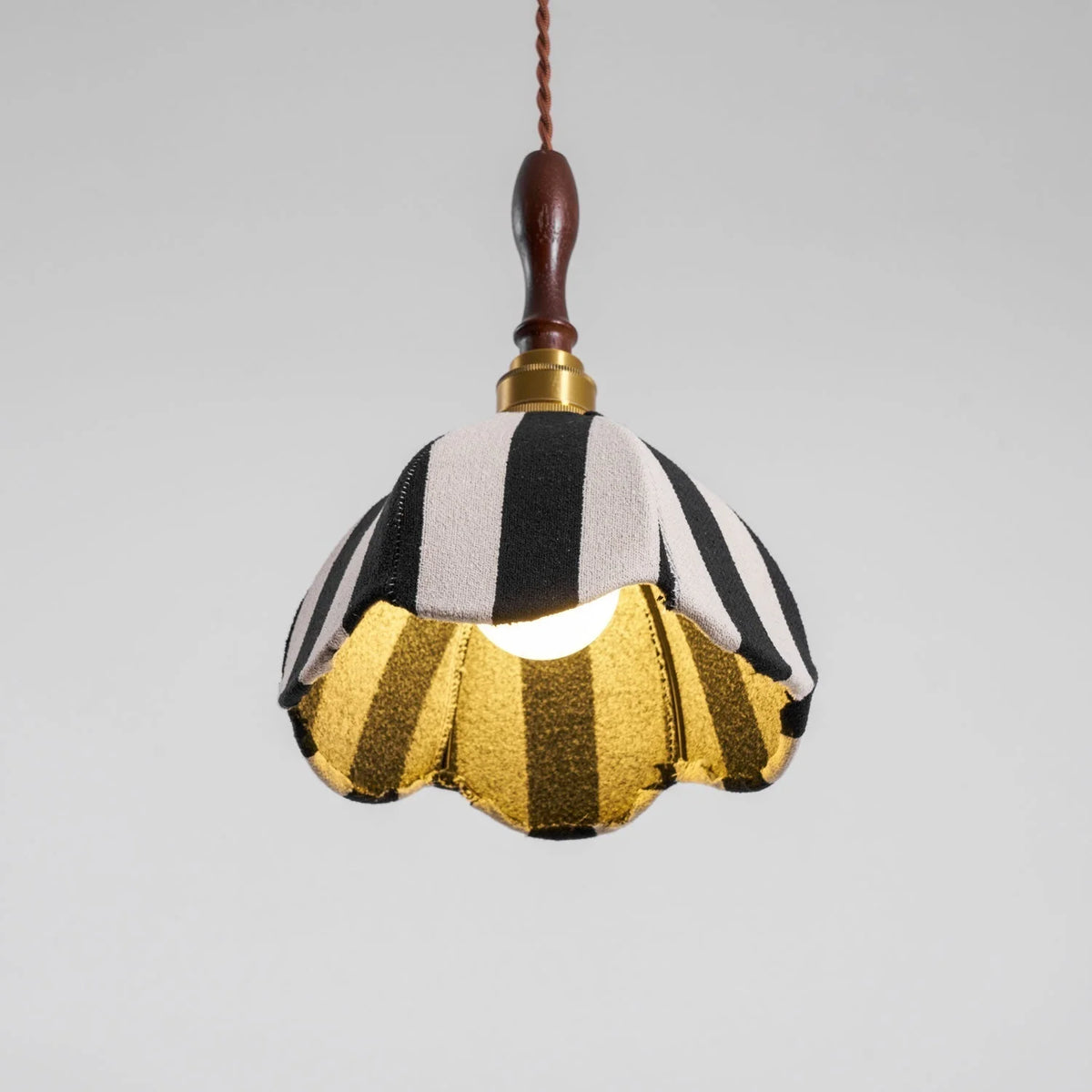 Pendant Light | Marble Stripe Fabric Shade & Metal Frame | 59 In Adjustable Cable