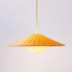 Pendant Light | Natural Rattan Shade & Gold Frame | Adjustable Hanging Rod