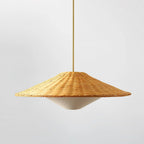 Pendant Light | Natural Rattan Shade & Gold Frame | Adjustable Hanging Rod
