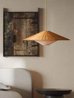 Pendant Light | Natural Rattan Shade & Gold Frame | Adjustable Hanging Rod