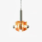 Pendant Light | Orange Glass Shade & Chrome Iron Frame | 50 cm Chain