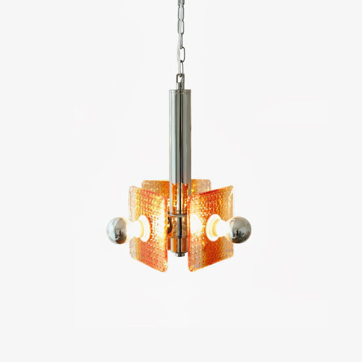Pendant Light | Orange Glass Shade & Chrome Iron Frame | 50 cm Chain