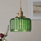 Pendant Light | Ribbed Glass & Brass Finish | Adjustable Cable