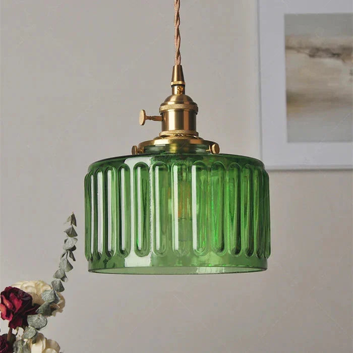 Pendant Light | Ribbed Glass & Brass Finish | Adjustable Cable