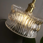Pendant Light | Ribbed Glass & Brass Finish | Adjustable Cable