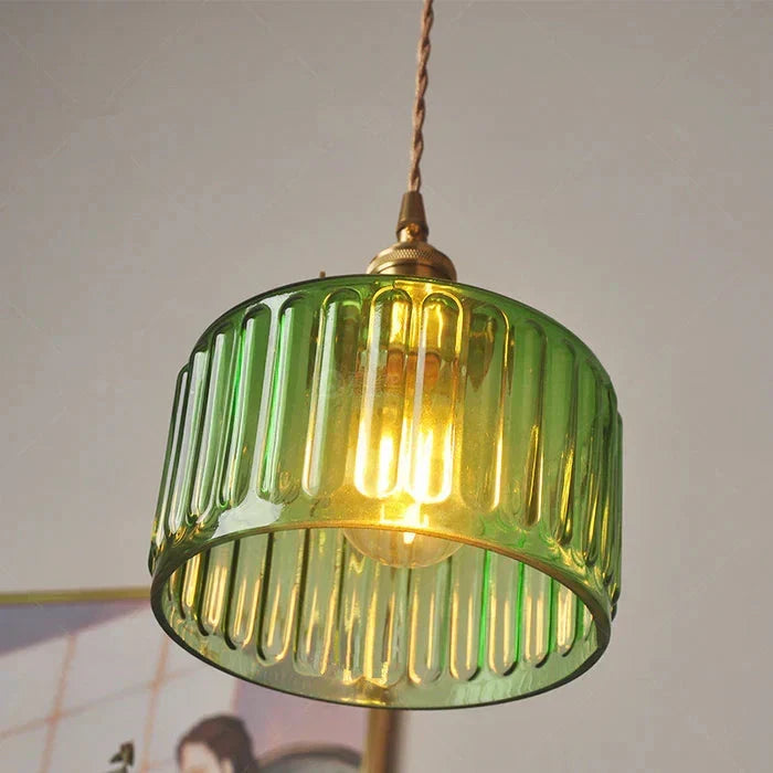 Pendant Light | Ribbed Glass & Brass Finish | Adjustable Cable