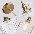 Pendant Light | Ribbed Glass & Brass Finish | Adjustable Cable