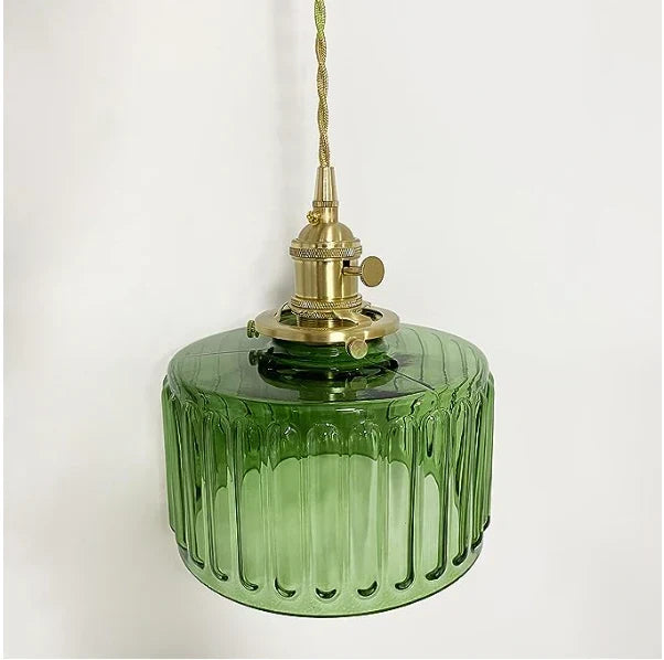 Pendant Light | Ribbed Glass & Brass Finish | Adjustable Cable