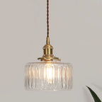 Pendant Light | Ribbed Glass & Brass Finish | Adjustable Cable