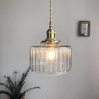 Pendant Light | Ribbed Glass & Brass Finish | Adjustable Cable