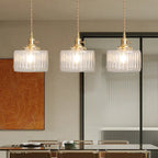 Pendant Light | Ribbed Glass & Brass Finish | Adjustable Cable
