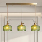 Pendant Light | Ribbed Glass & Brass Finish | Adjustable Cable