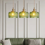 Pendant Light | Ribbed Glass & Brass Finish | Adjustable Cable