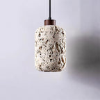 Pendant Light | Travertine Shade & Walnut Wood | 13 cm Diameter