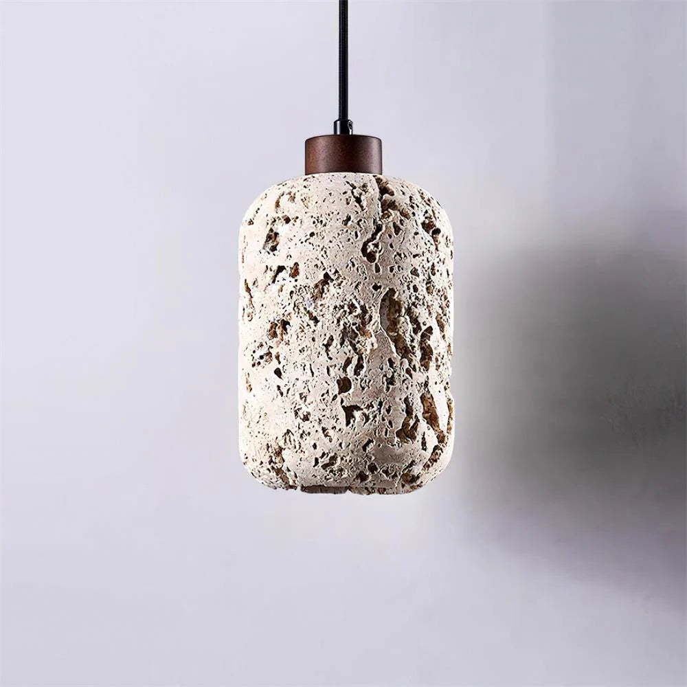 Pendant Light | Travertine Shade & Walnut Wood | 13 cm Diameter