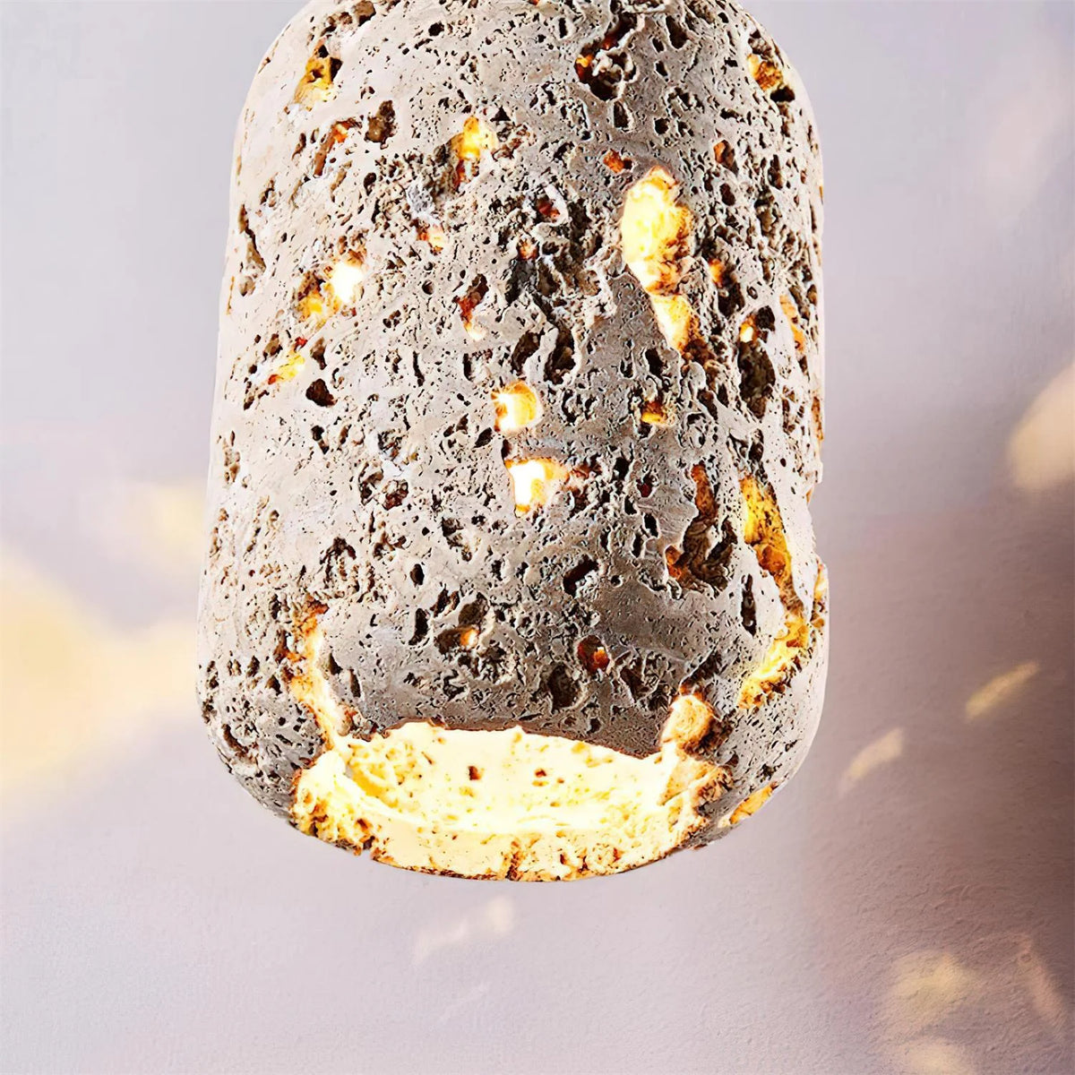 Pendant Light | Travertine Shade & Walnut Wood | 13 cm Diameter