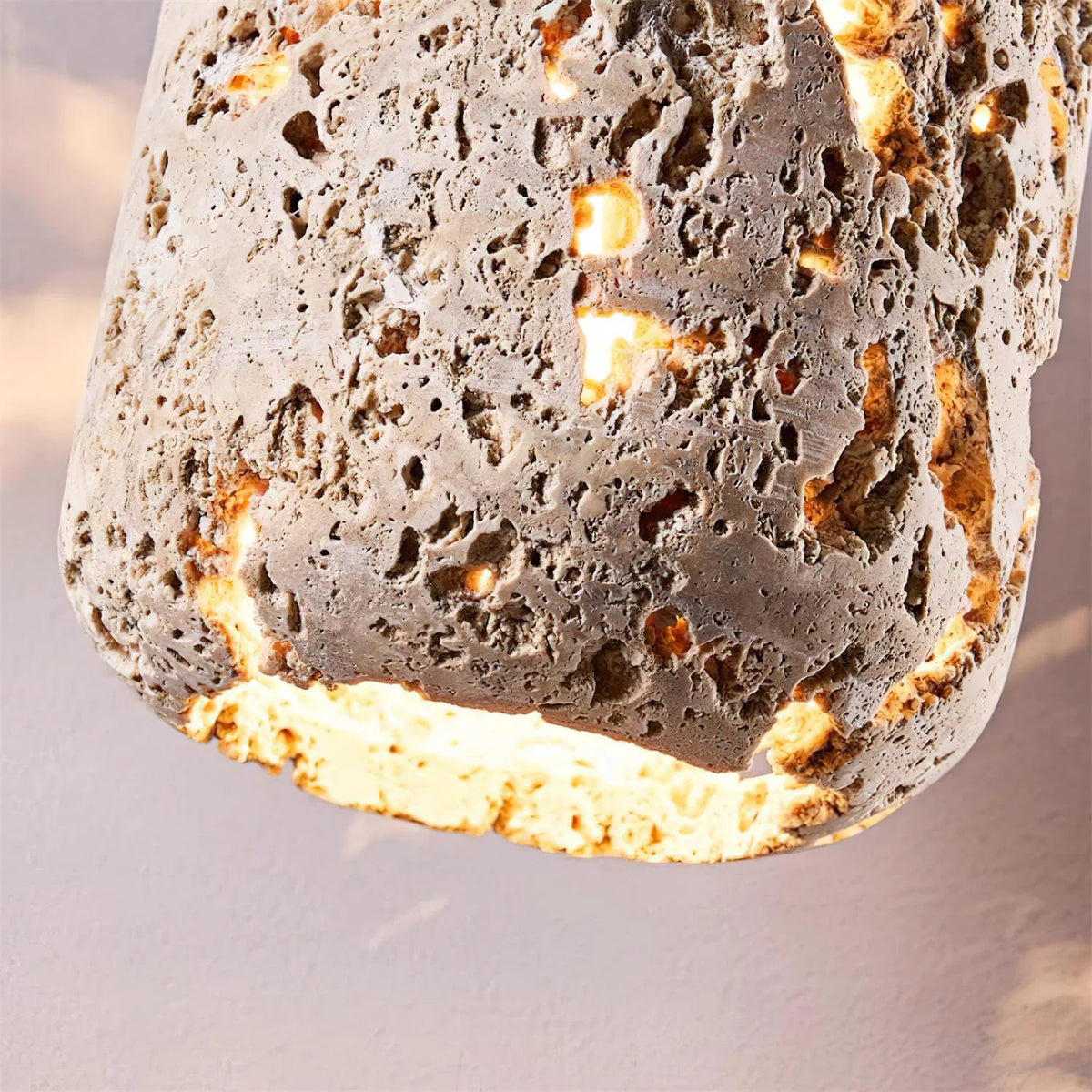 Pendant Light | Travertine Shade & Walnut Wood | 13 cm Diameter