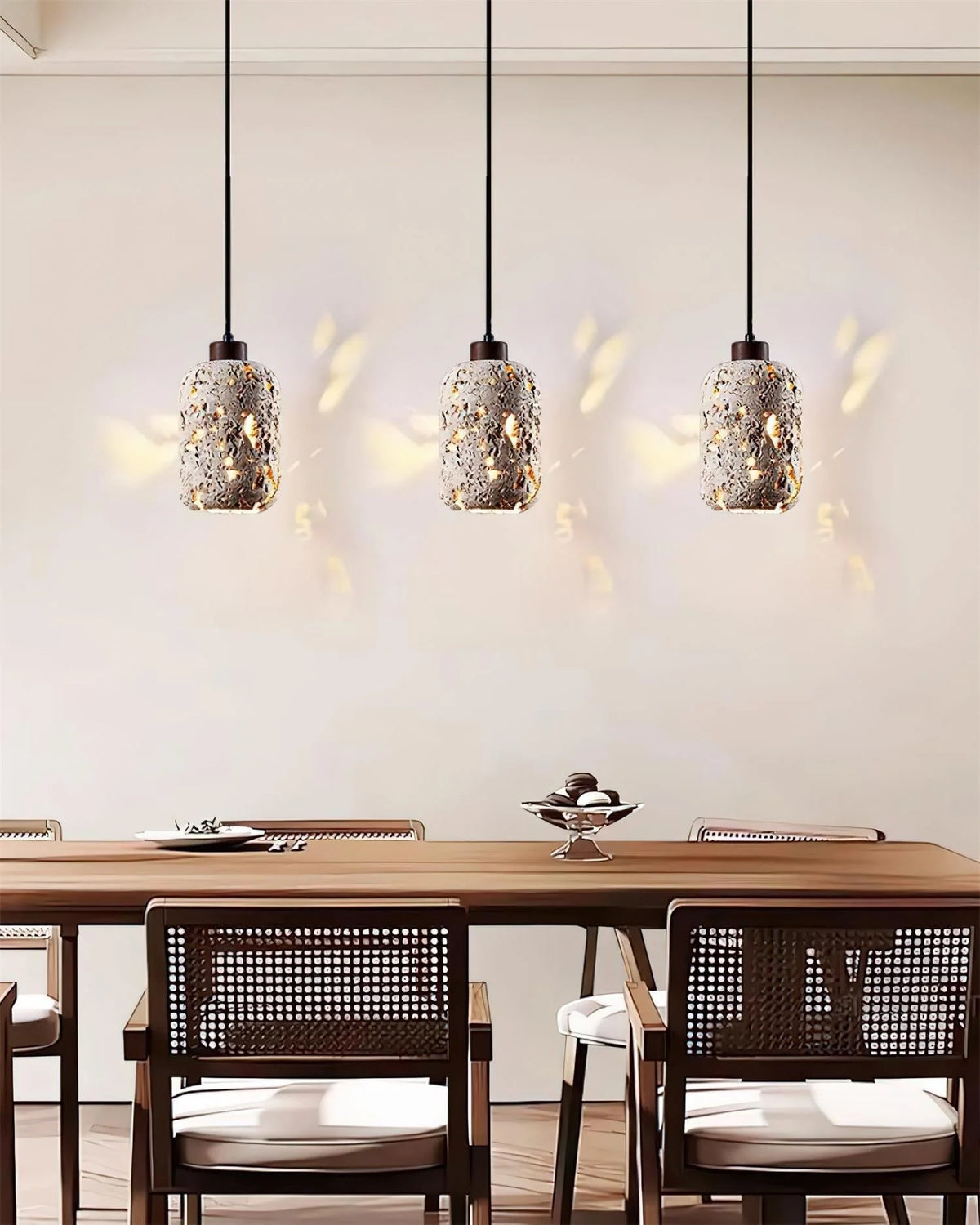Pendant Light | Travertine Shade & Walnut Wood | 13 cm Diameter