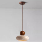 Pendant Light | Travertine & Solid Wood | Integrated Warm LED
