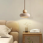 Pendant Light | Travertine & Solid Wood | Integrated Warm LED