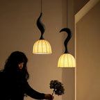 Pendant Light | Twisted Wood & White Paper Shade | 23 cm Diameter