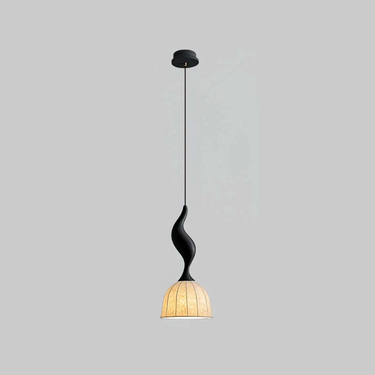 Pendant Light | Twisted Wood & White Paper Shade | 23 cm Diameter