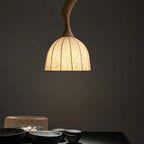 Pendant Light | Twisted Wood & White Paper Shade | 23 cm Diameter