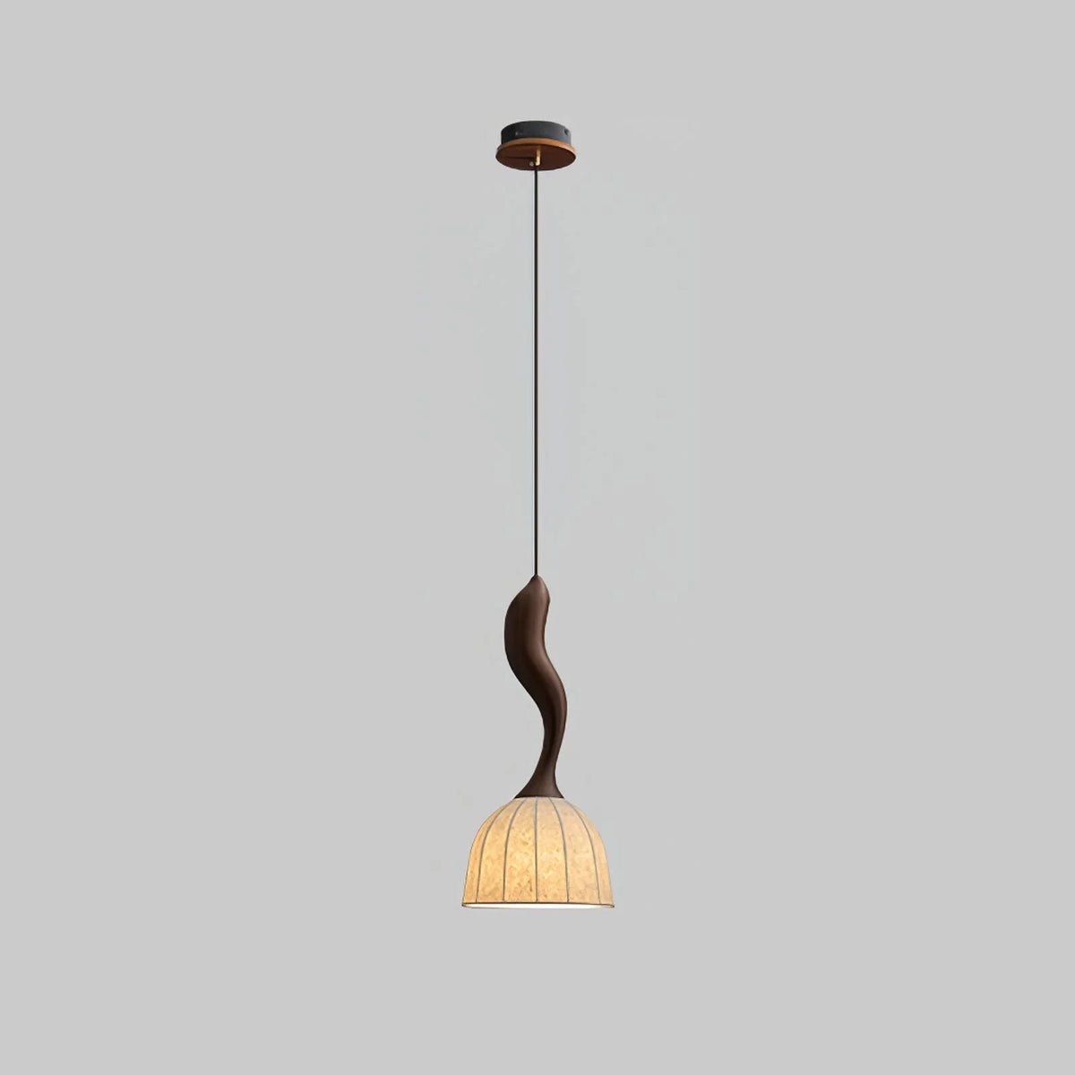Pendant Light | Twisted Wood & White Paper Shade | 23 cm Diameter