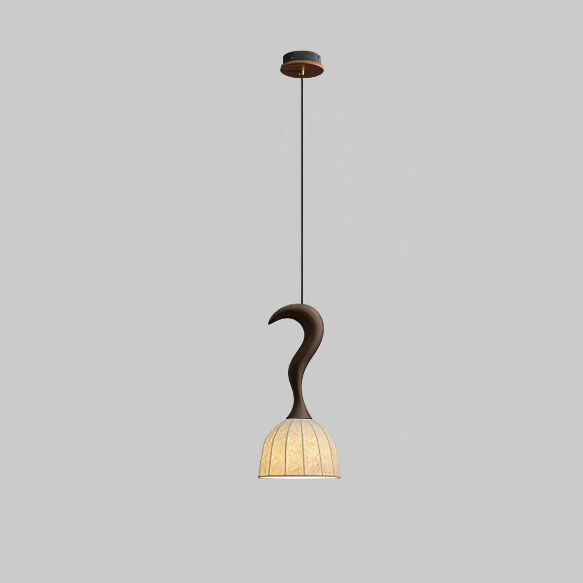 Pendant Light | Twisted Wood & White Paper Shade | 23 cm Diameter