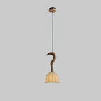 Pendant Light | Twisted Wood & White Paper Shade | 23 cm Diameter