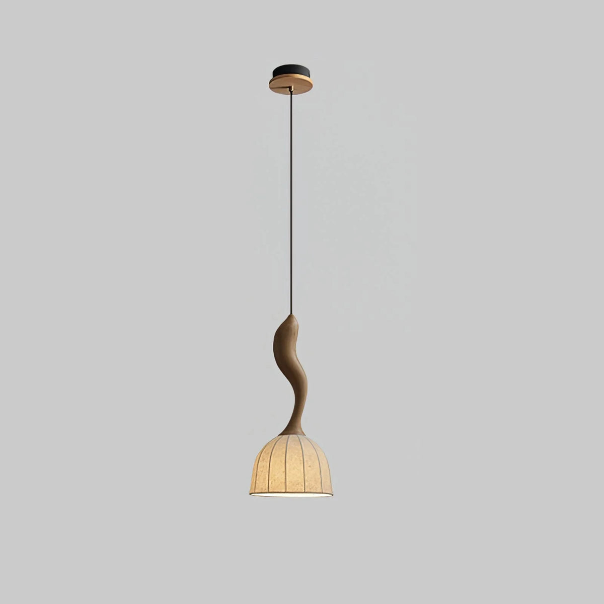Pendant Light | Twisted Wood & White Paper Shade | 23 cm Diameter