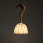 Pendant Light | Twisted Wood & White Paper Shade | 23 cm Diameter