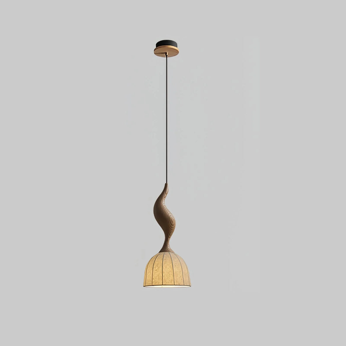 Pendant Light | Twisted Wood & White Paper Shade | 23 cm Diameter