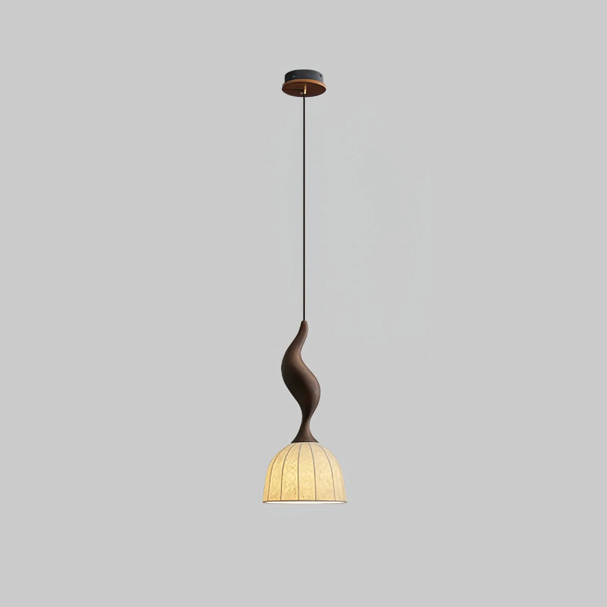 Pendant Light | Twisted Wood & White Paper Shade | 23 cm Diameter