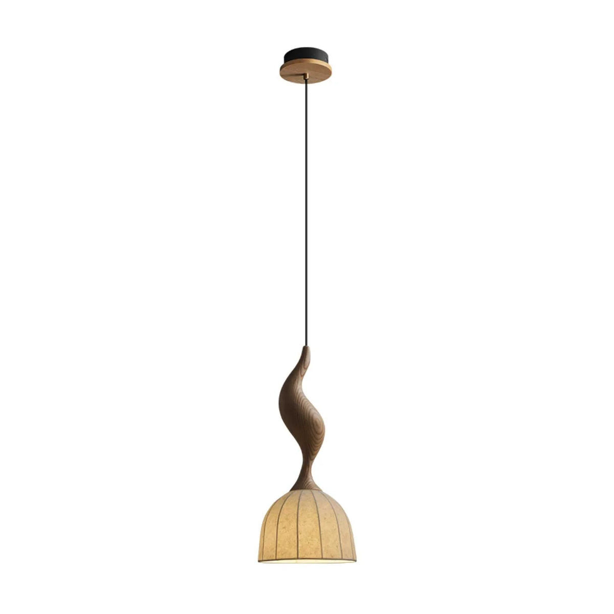 Pendant Light | Twisted Wood & White Paper Shade | 23 cm Diameter