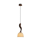 Pendant Light | Twisted Wood & White Paper Shade | 23 cm Diameter