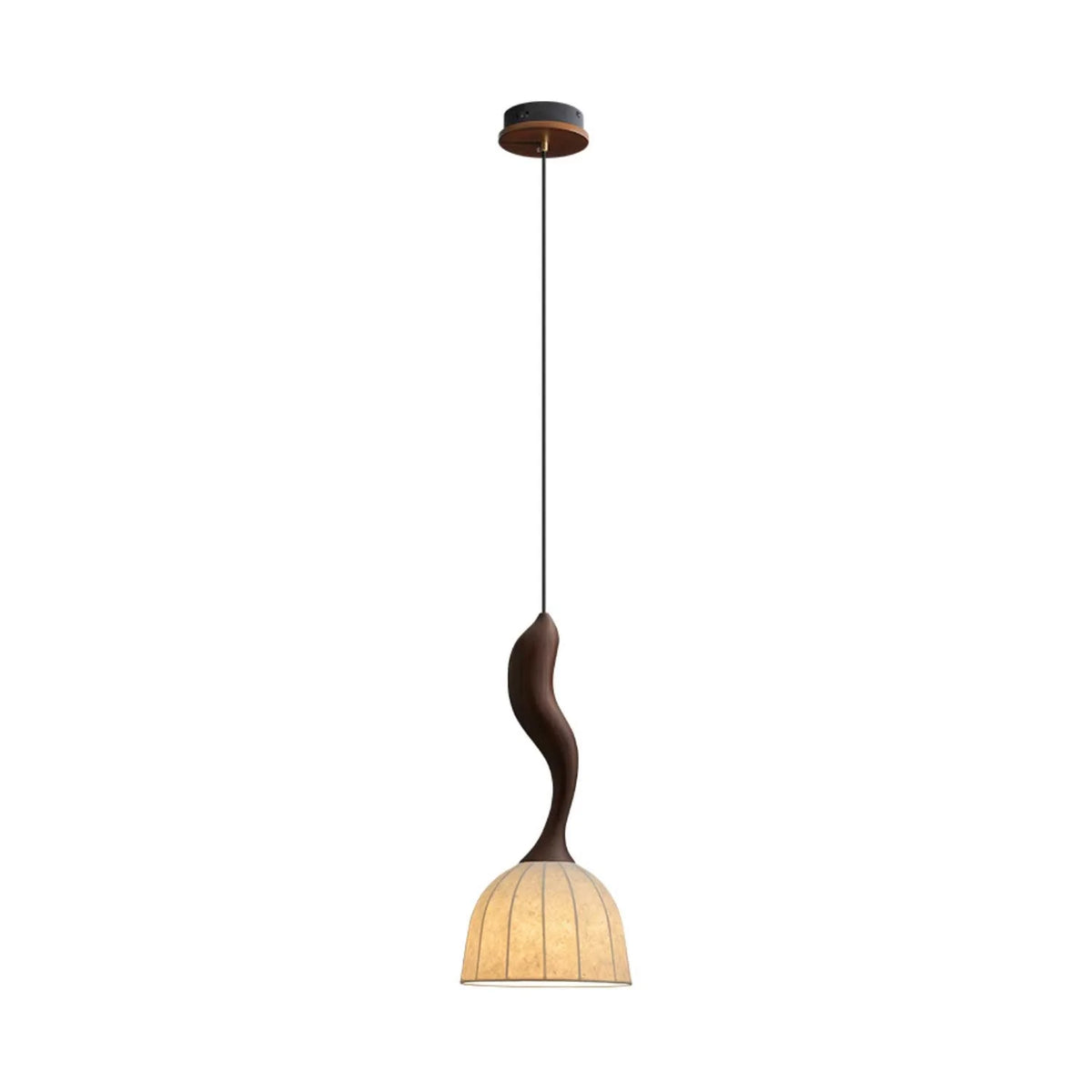 Pendant Light | Twisted Wood & White Paper Shade | 23 cm Diameter
