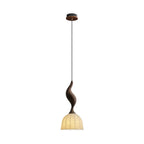Pendant Light | Twisted Wood & White Paper Shade | 23 cm Diameter