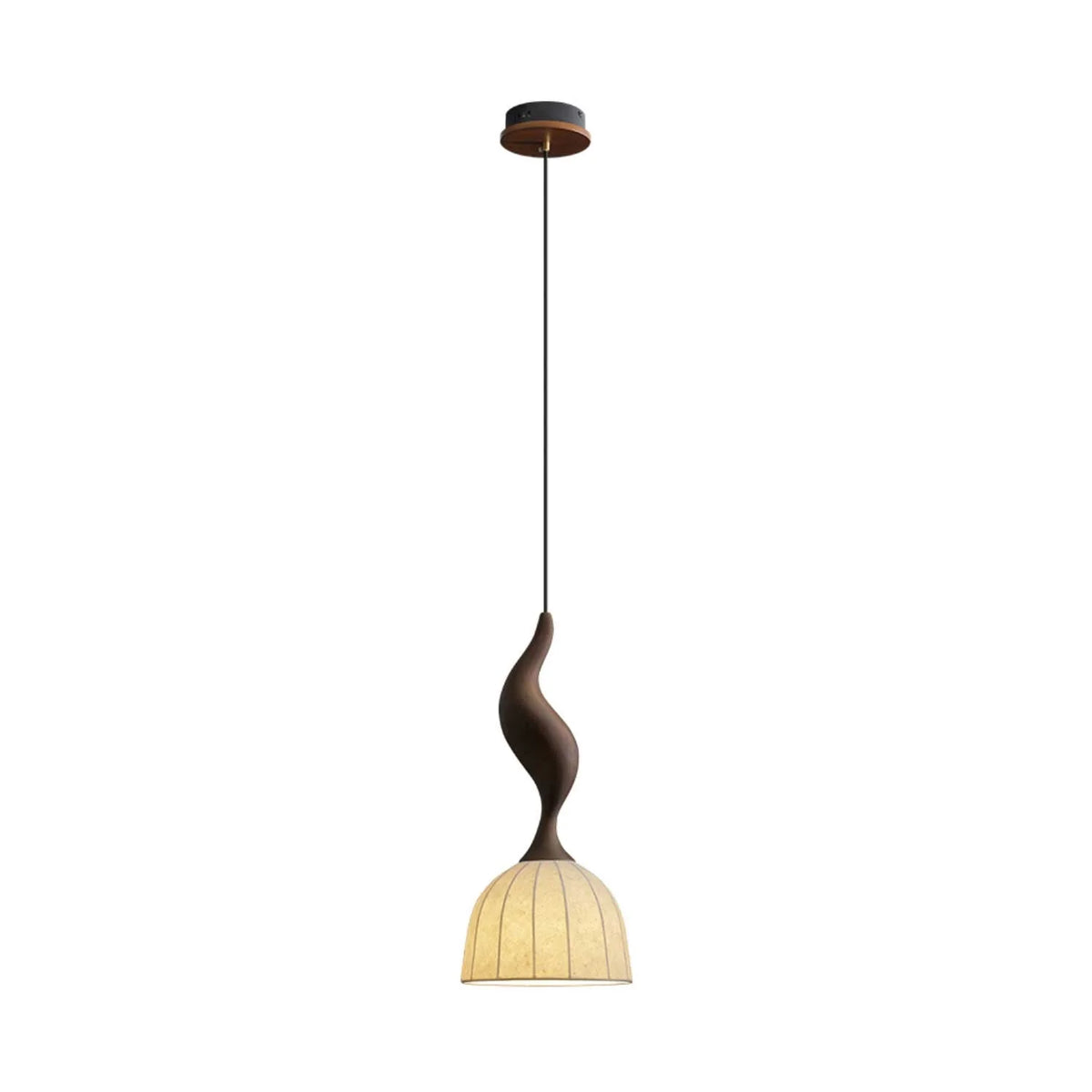 Pendant Light | Twisted Wood & White Paper Shade | 23 cm Diameter