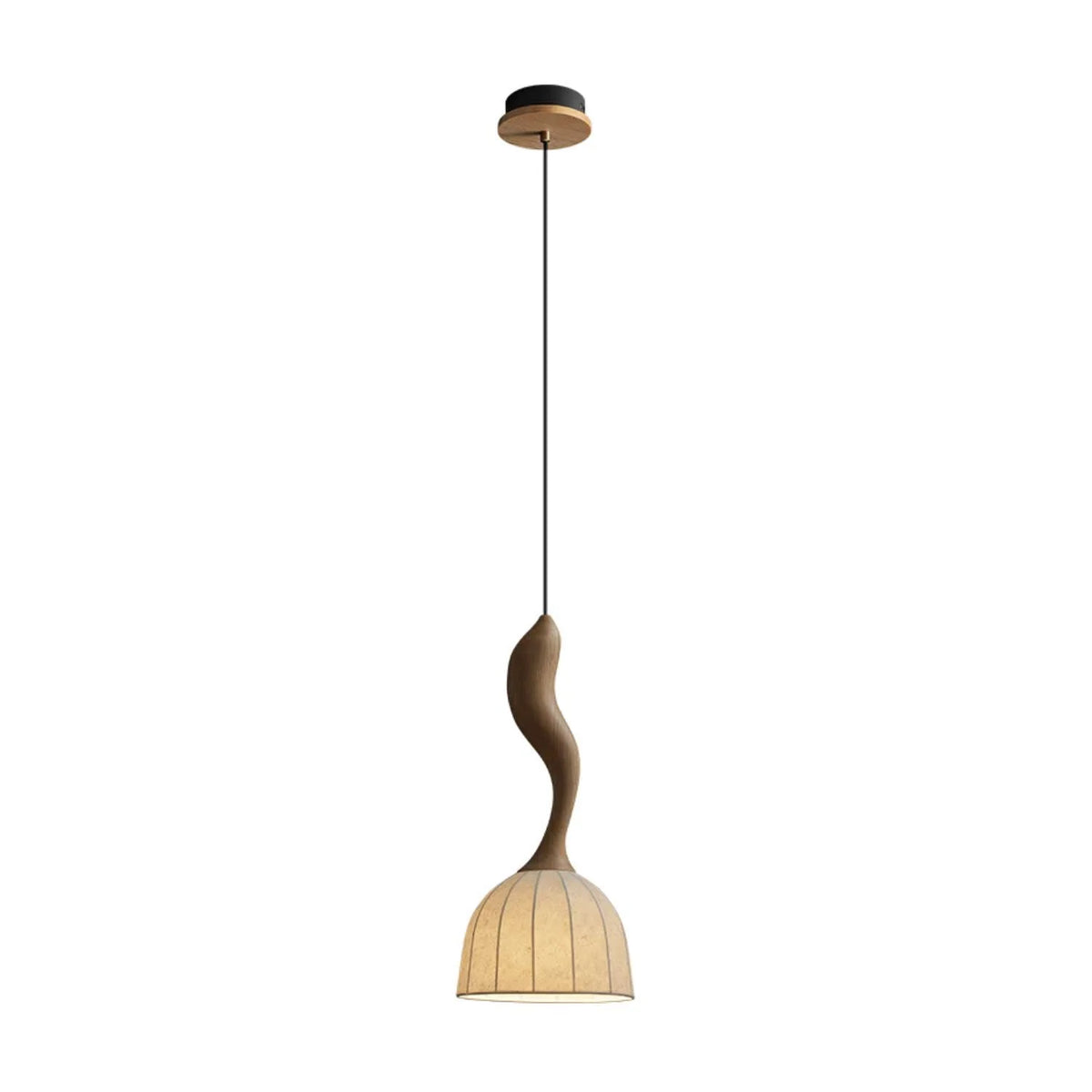 Pendant Light | Twisted Wood & White Paper Shade | 23 cm Diameter