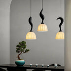 Pendant Light | Twisted Wood & White Paper Shade | 23 cm Diameter