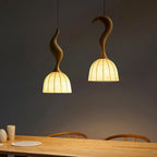 Pendant Light | Twisted Wood & White Paper Shade | 23 cm Diameter
