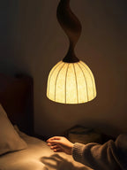 Pendant Light | Twisted Wood & White Paper Shade | 23 cm Diameter
