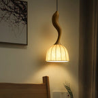 Pendant Light | Twisted Wood & White Paper Shade | 23 cm Diameter