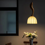 Pendant Light | Twisted Wood & White Paper Shade | 23 cm Diameter